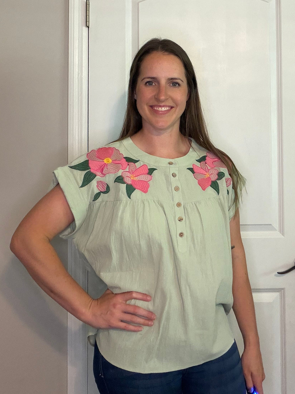 Green Embroidered Top