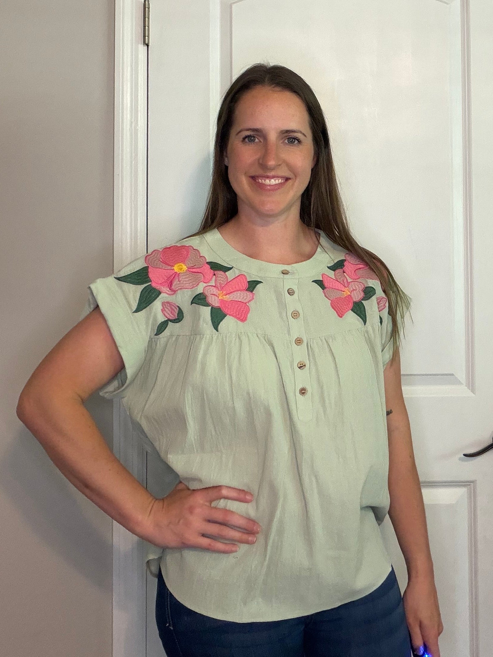 Green Embroidered Top