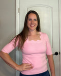 Pink Scalloped Neck Top
