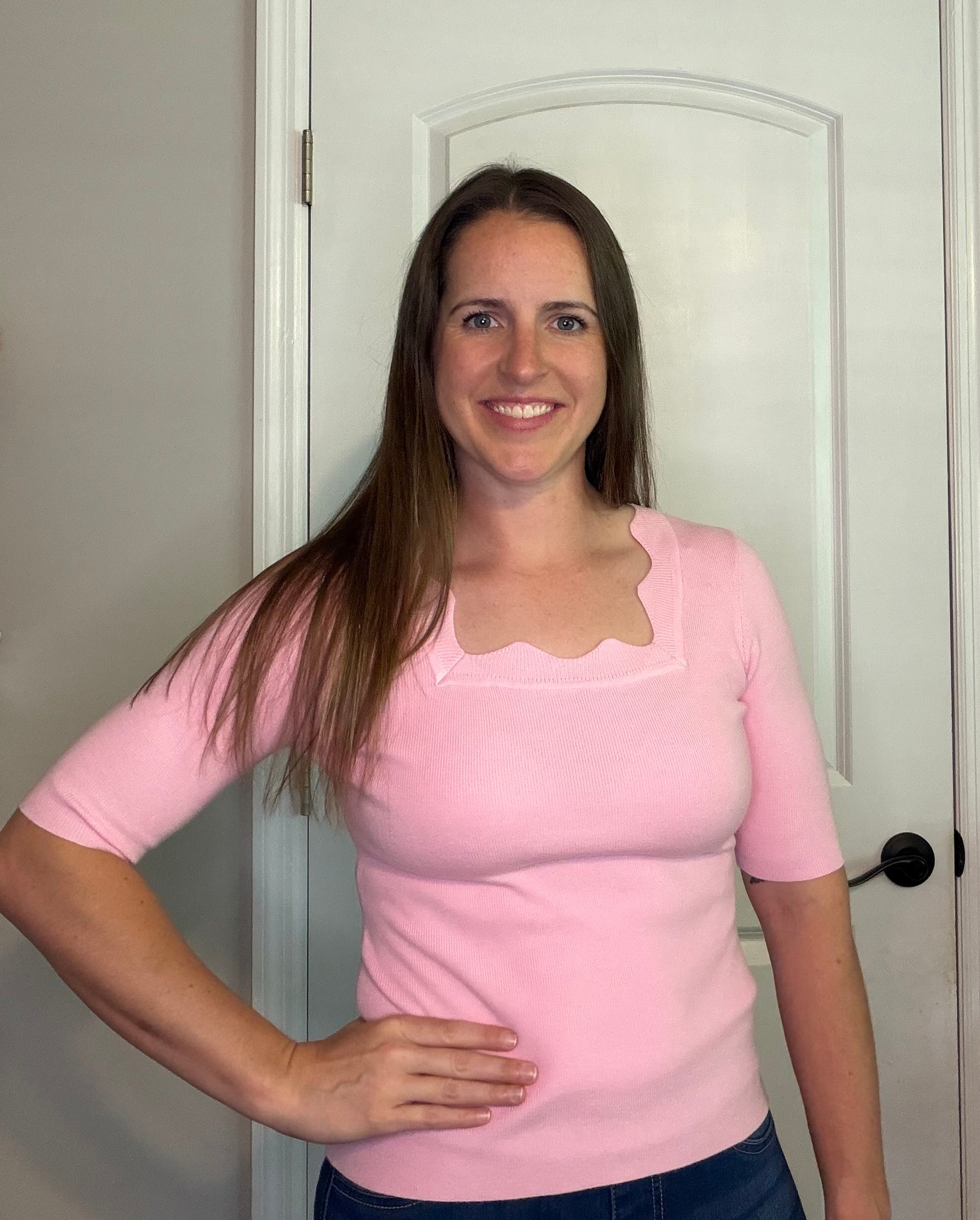Pink Scalloped Neck Top