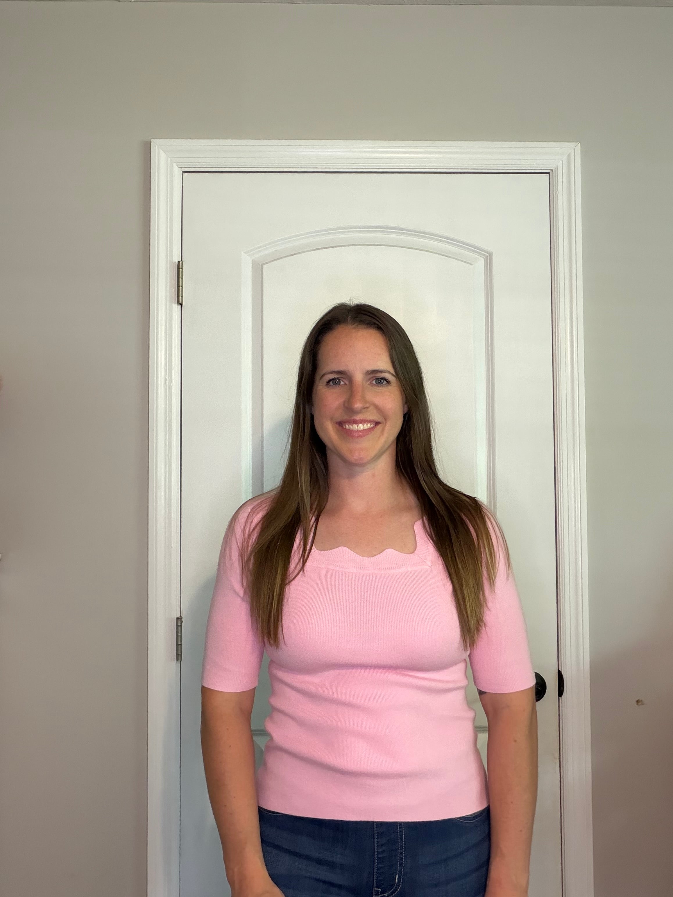 Pink Scalloped Neck Top