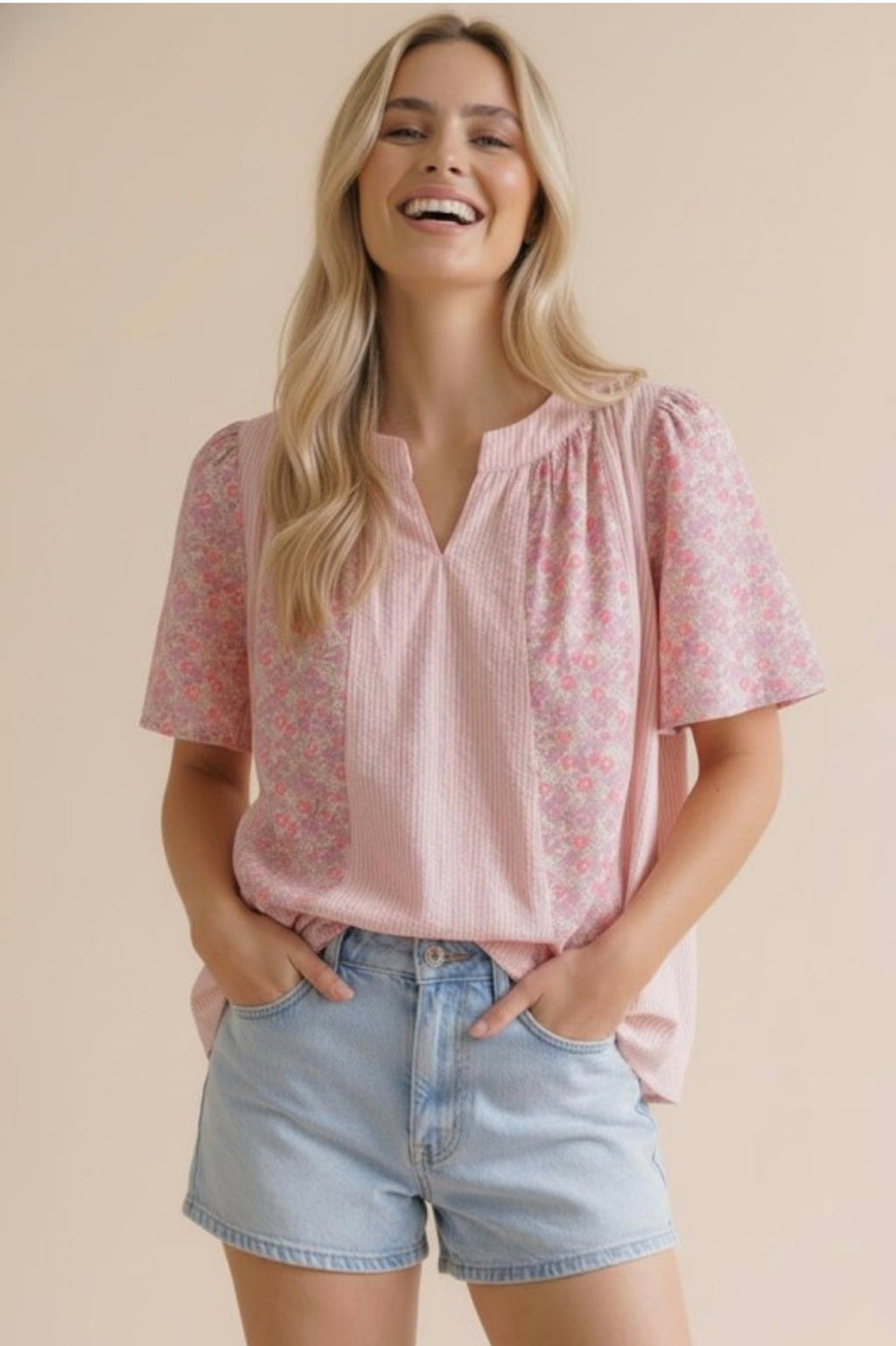 PLUS - Pink Striped & Floral Shirt