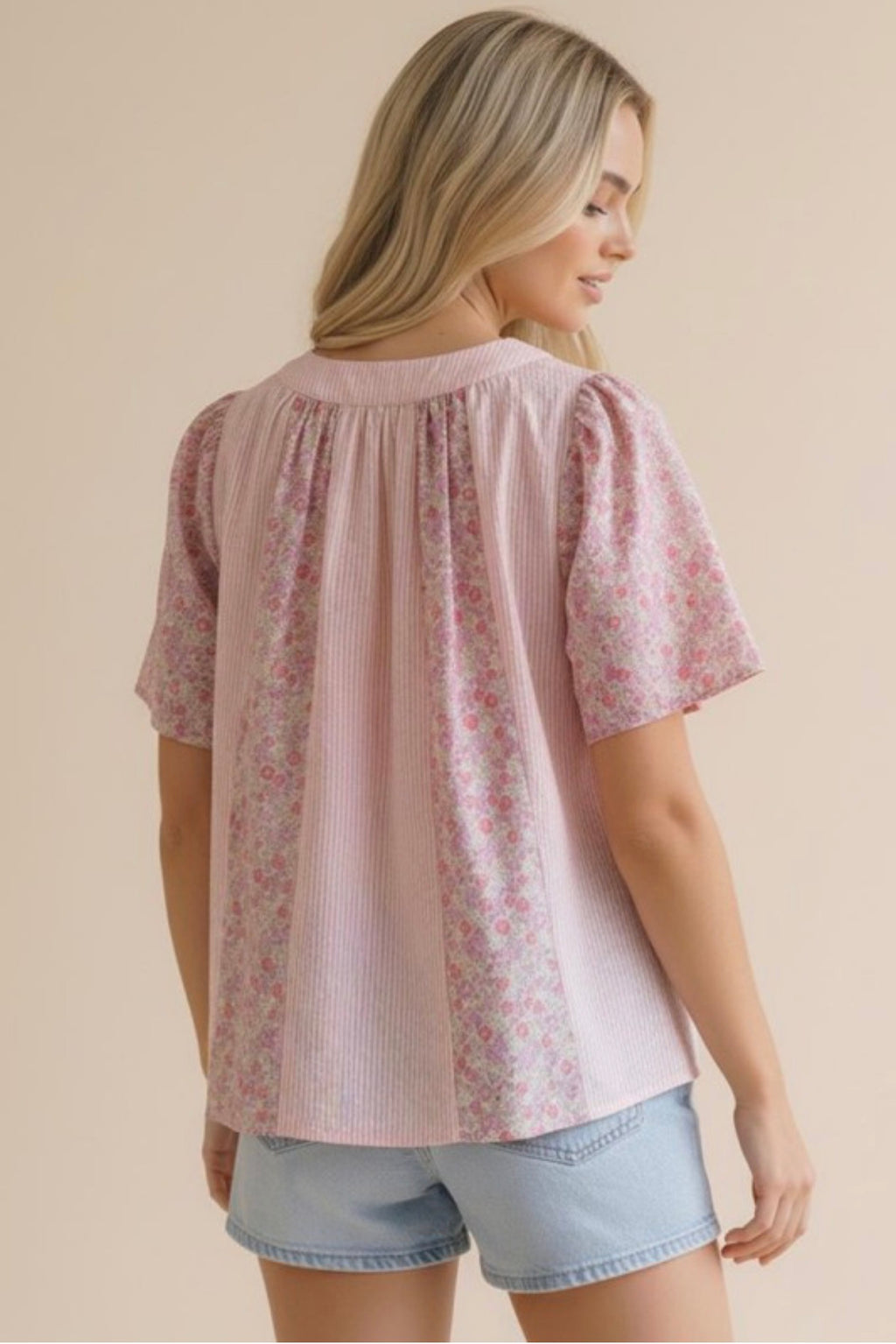 PLUS - Pink Striped & Floral Shirt