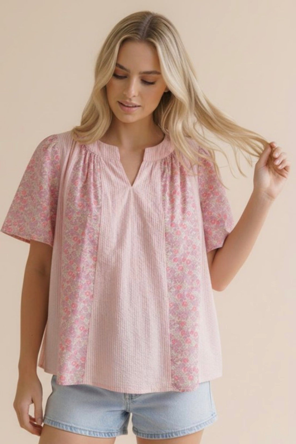PLUS - Pink Striped & Floral Shirt