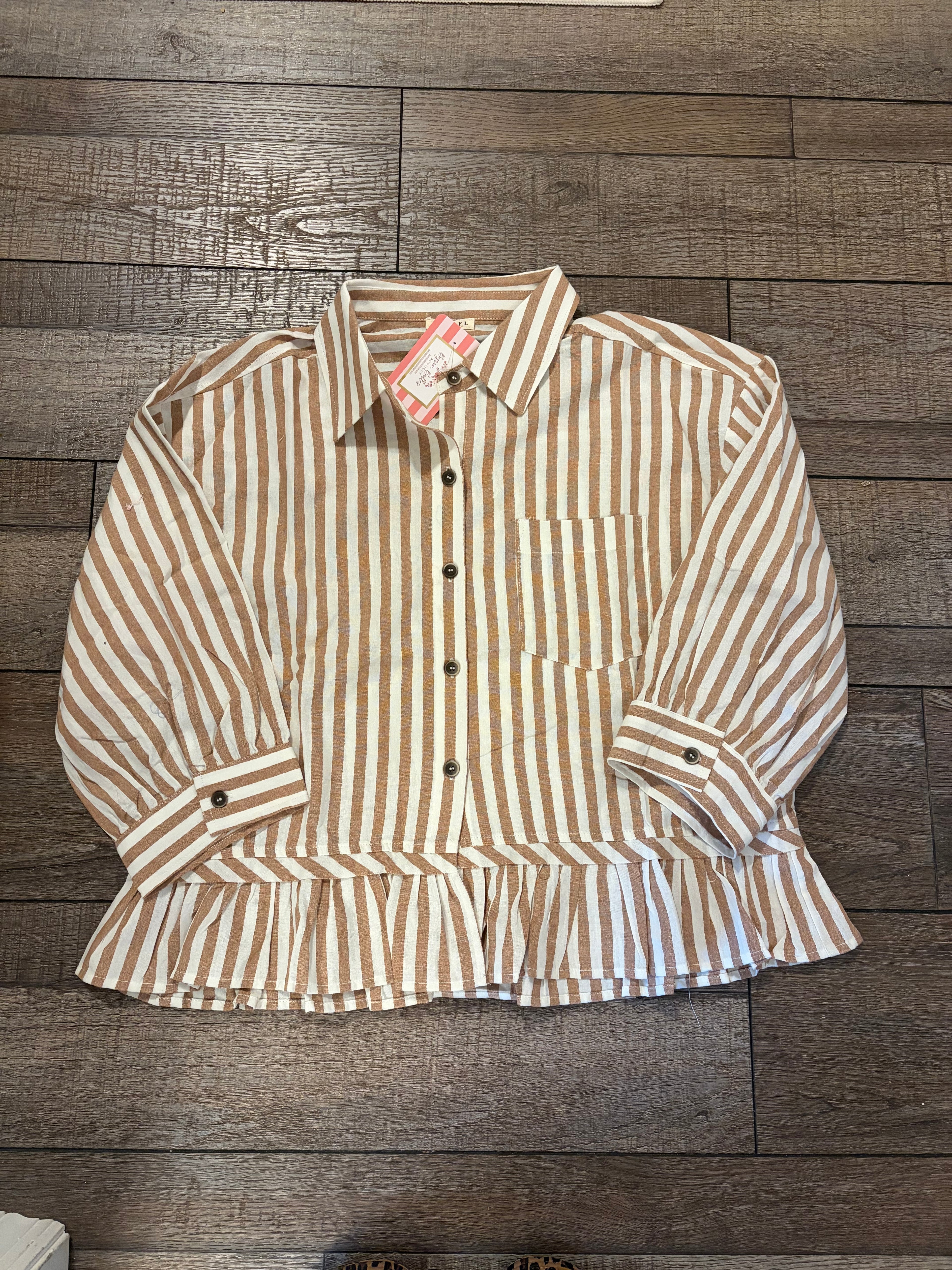 Mocha Striped Button Up Top