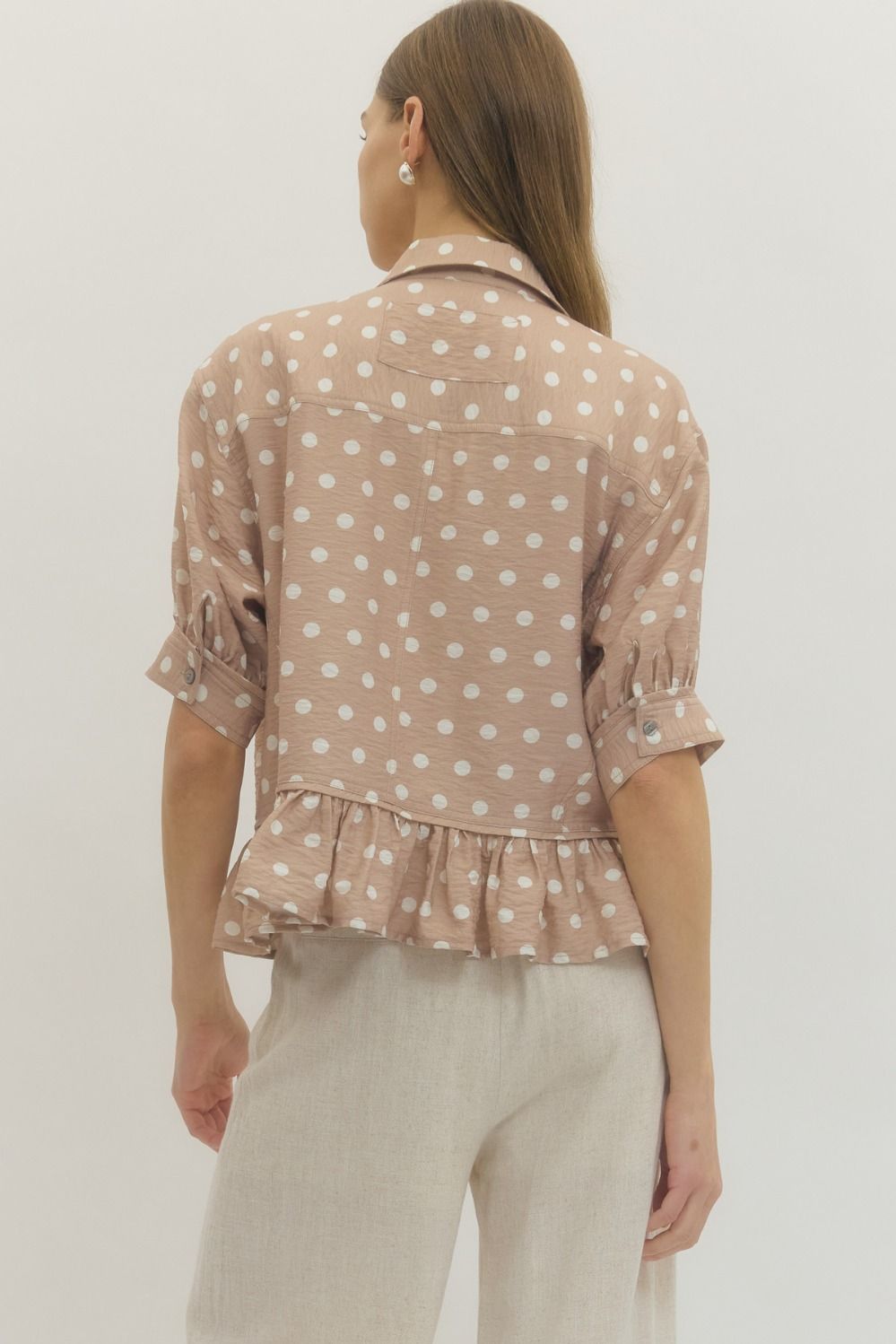 Polkadot Button Down Ruffle Top