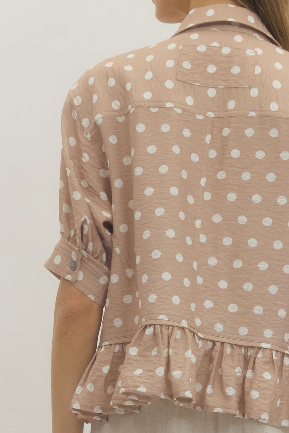 Polkadot Button Down Ruffle Top
