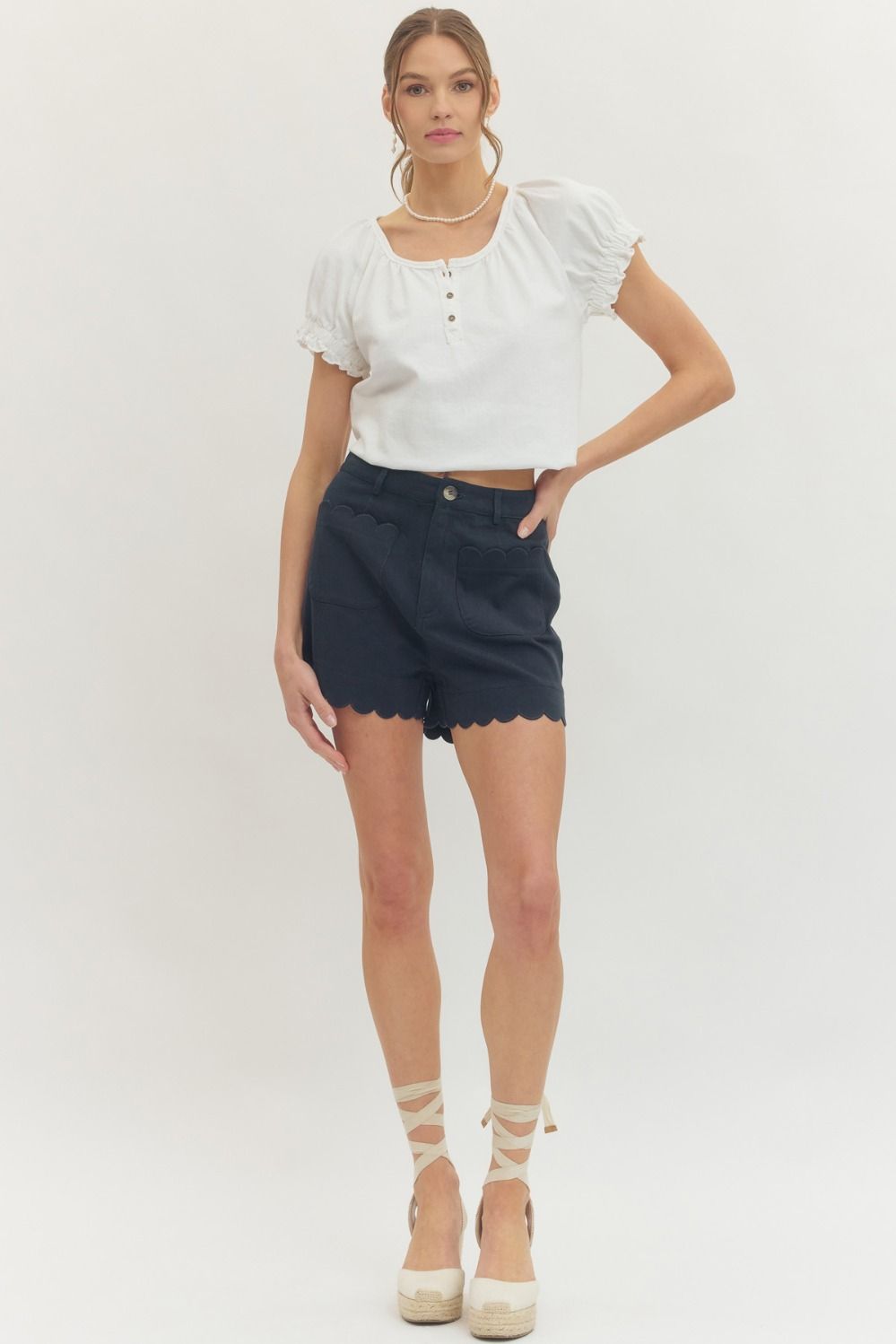 Navy Scalloped Shorts