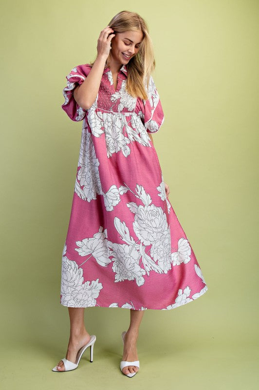 Mauve Floral Midi Dress