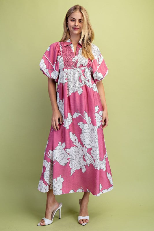 Mauve Floral Midi Dress
