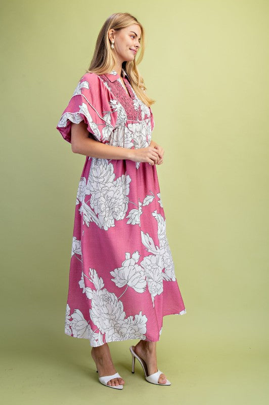 Mauve Floral Midi Dress