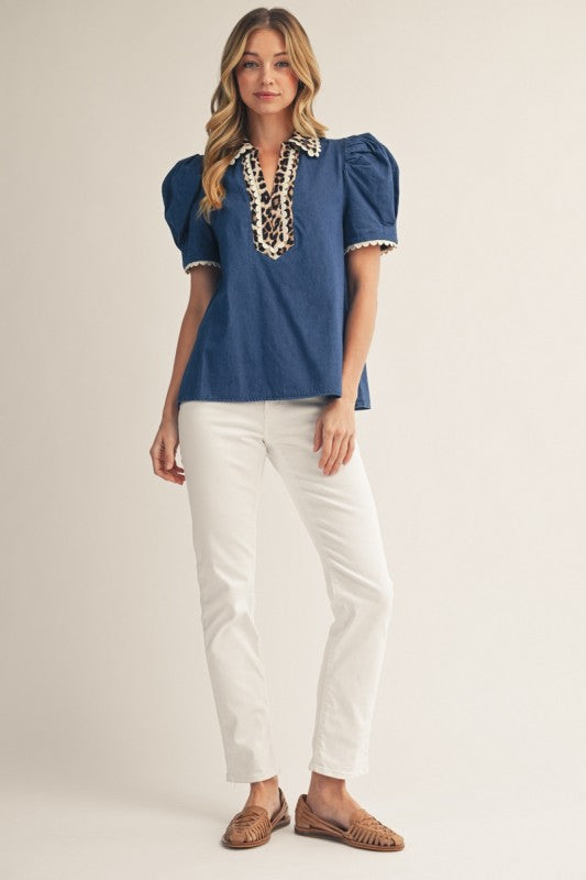 Denim & Cheetah Top