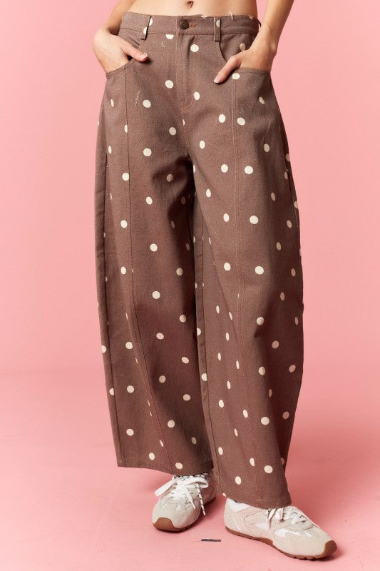 Brown Polka Dot Denim Pants