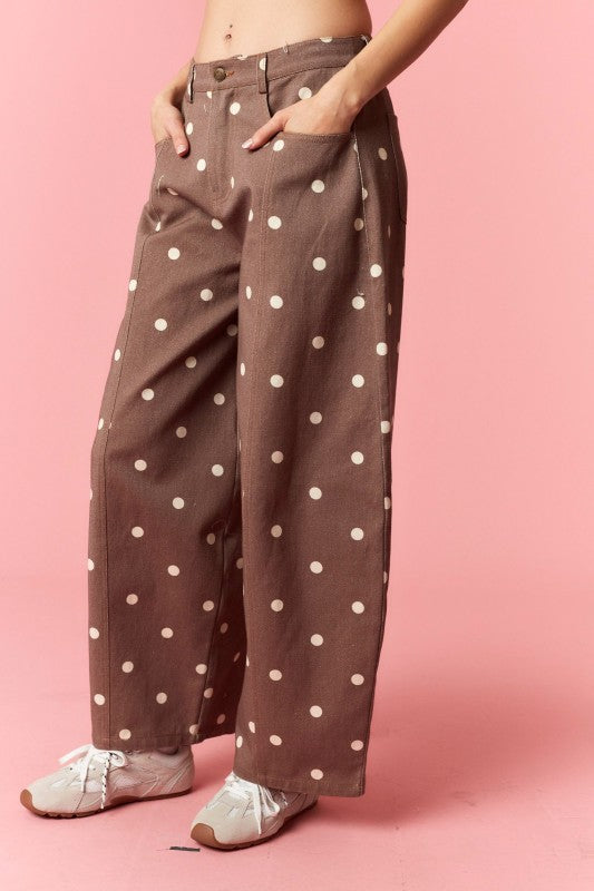 Brown Polka Dot Denim Pants