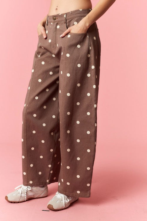 Brown Polka Dot Denim Pants