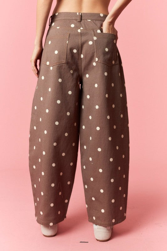 Brown Polka Dot Denim Pants