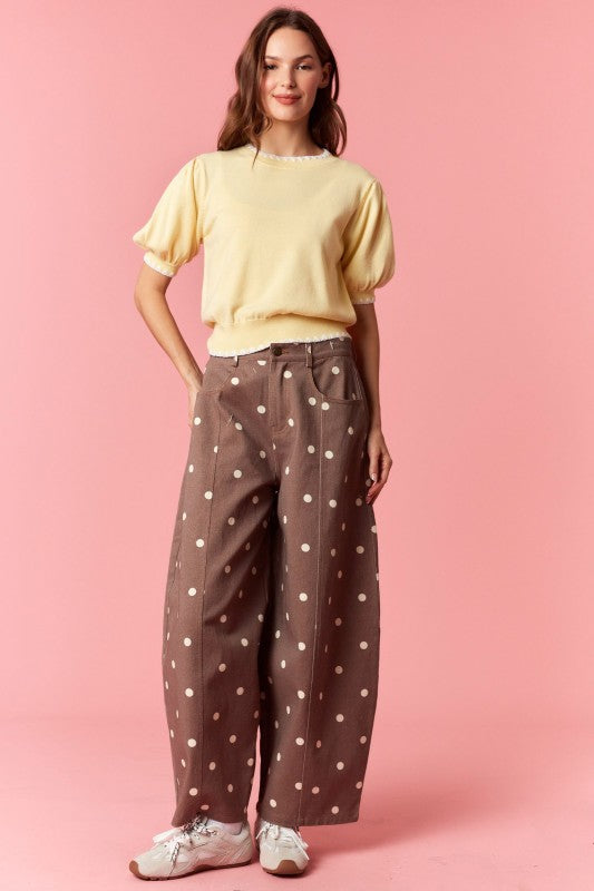 Brown Polka Dot Denim Pants