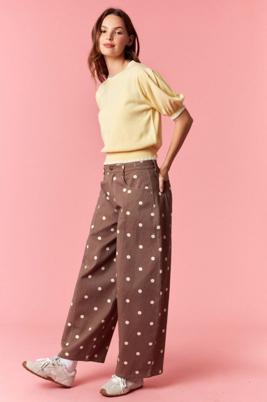 Brown Polka Dot Denim Pants