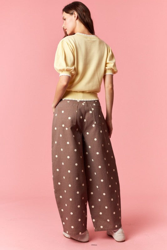 Brown Polka Dot Denim Pants