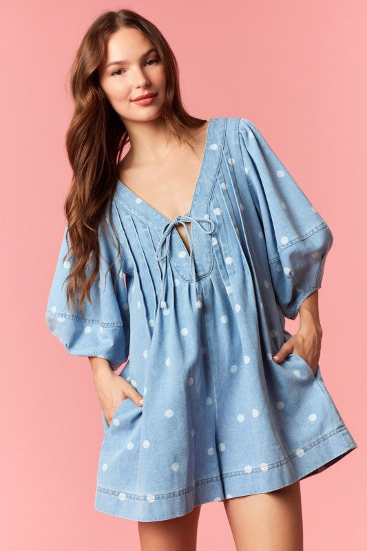 Deep V Polka Dot Romper