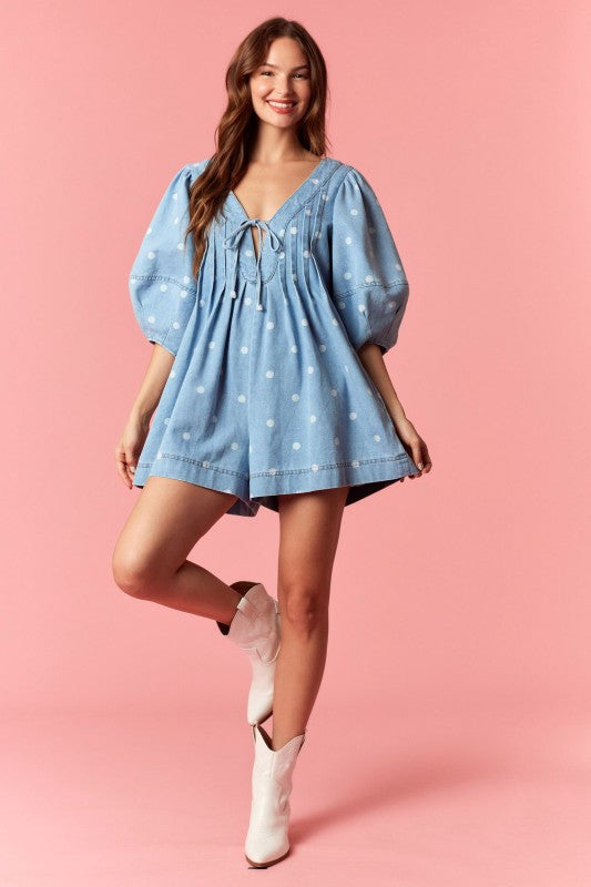 Deep V Polka Dot Romper