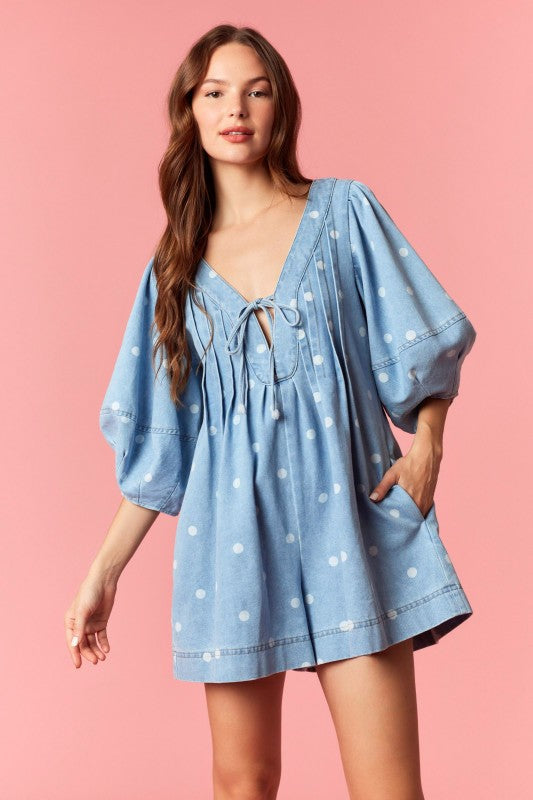 Deep V Polka Dot Romper