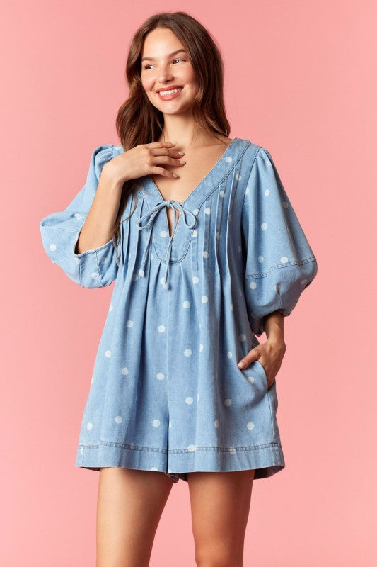 Deep V Polka Dot Romper