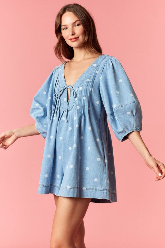 Deep V Polka Dot Romper