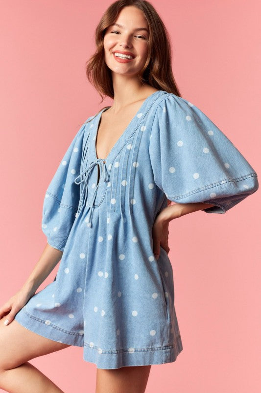 Deep V Polka Dot Romper