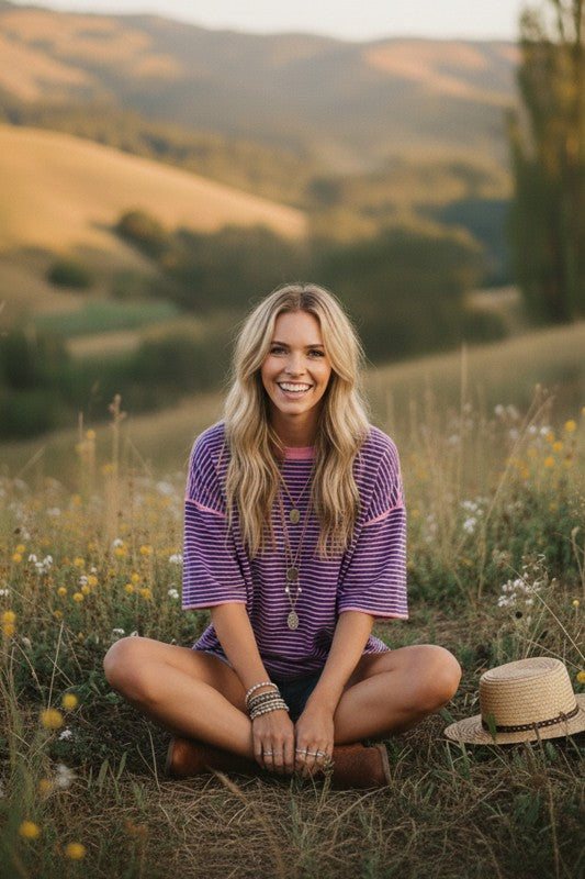 Pink & Purple Striped Top