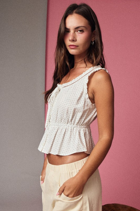 White Peplum Sleeveless Top