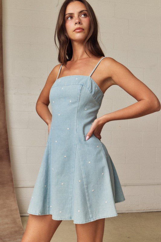 Denim Polka Dot Mini Dress