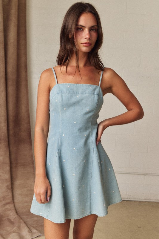 Denim Polka Dot Mini Dress