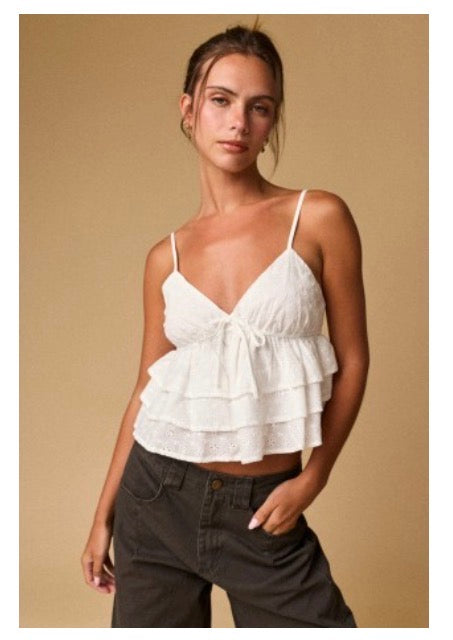 White Eyelet Ruffle Cami Top