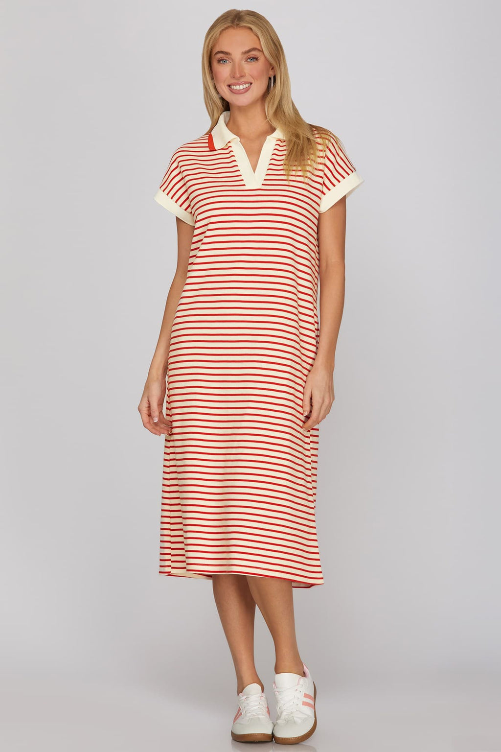 Red Striped Midi Dress