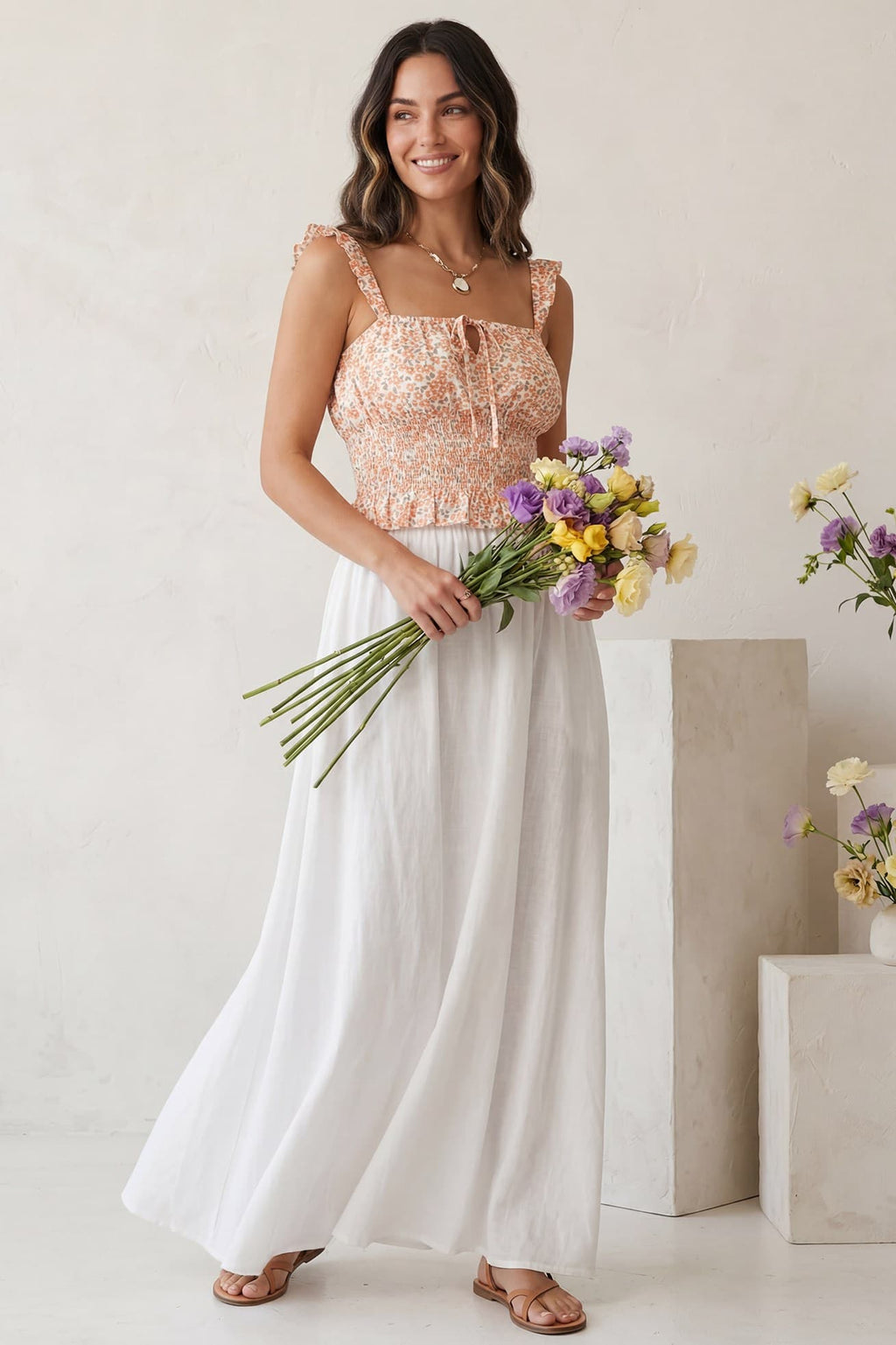 Peach Floral Skirt Set