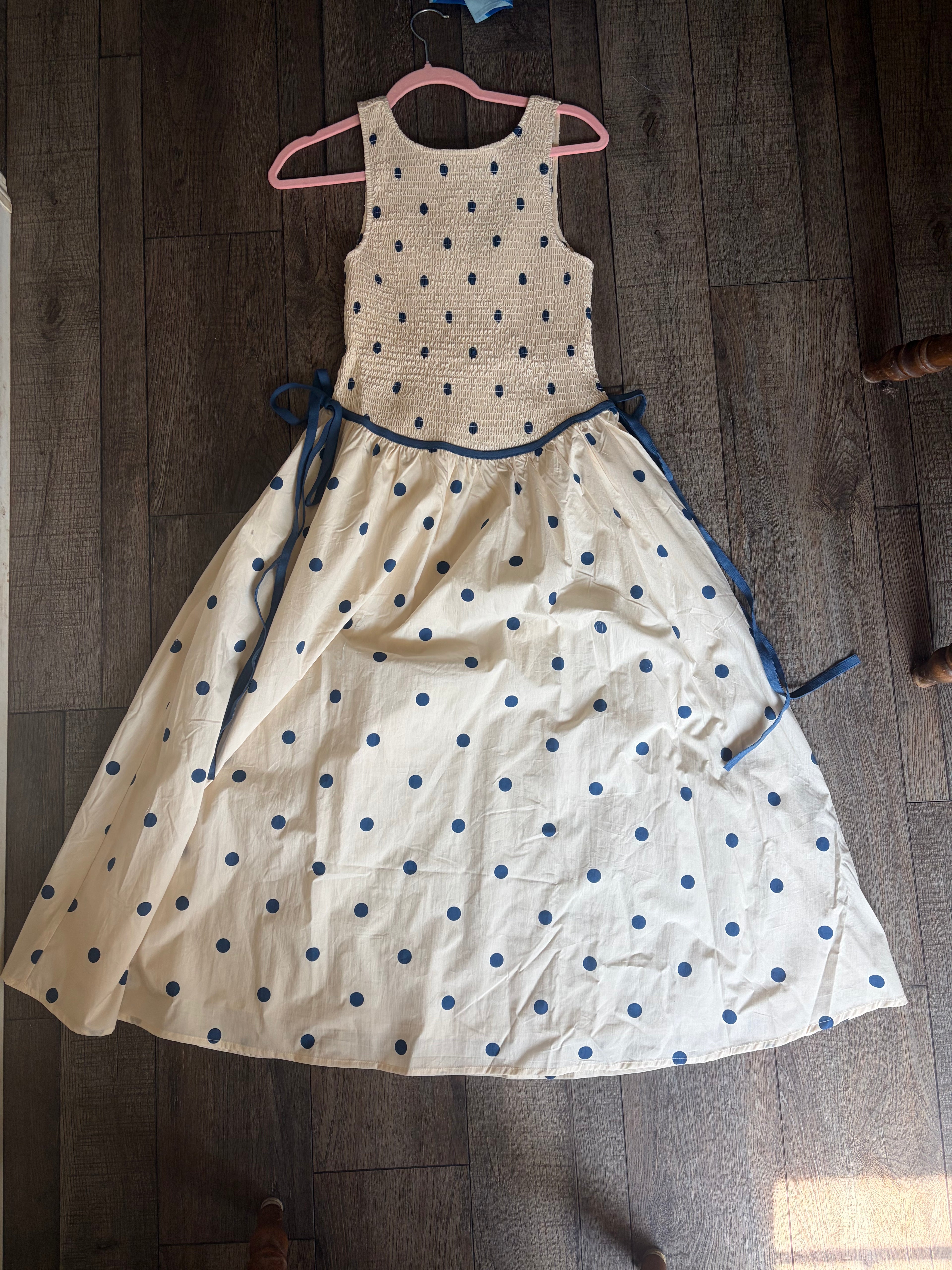 Cream/Blue Polkadot Dress
