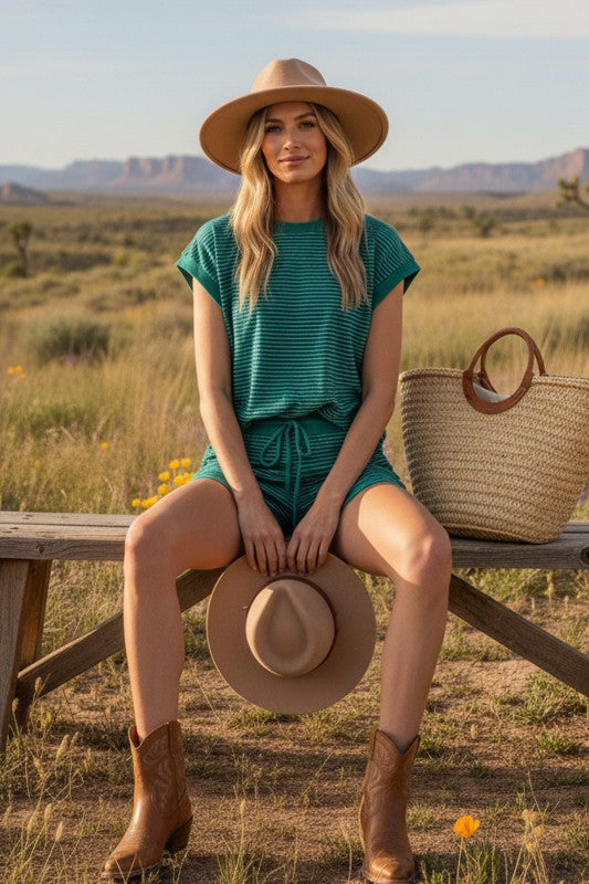 Navy & Green Striped Set