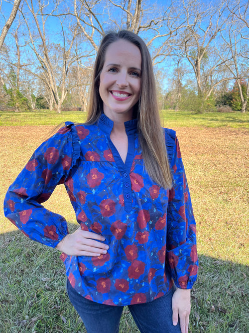 Blue Poppy Long Sleeve Top