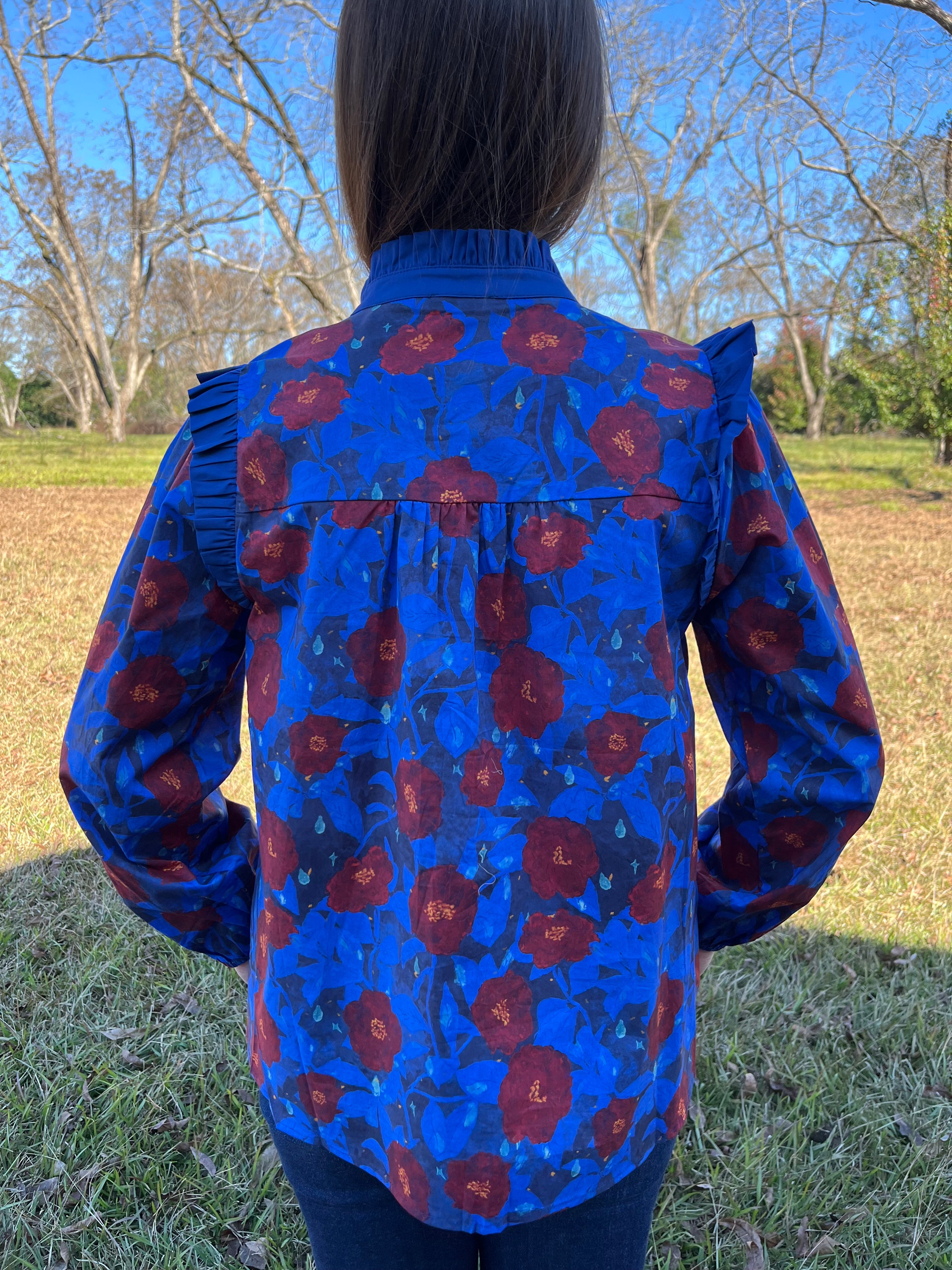 Blue Poppy Long Sleeve Top