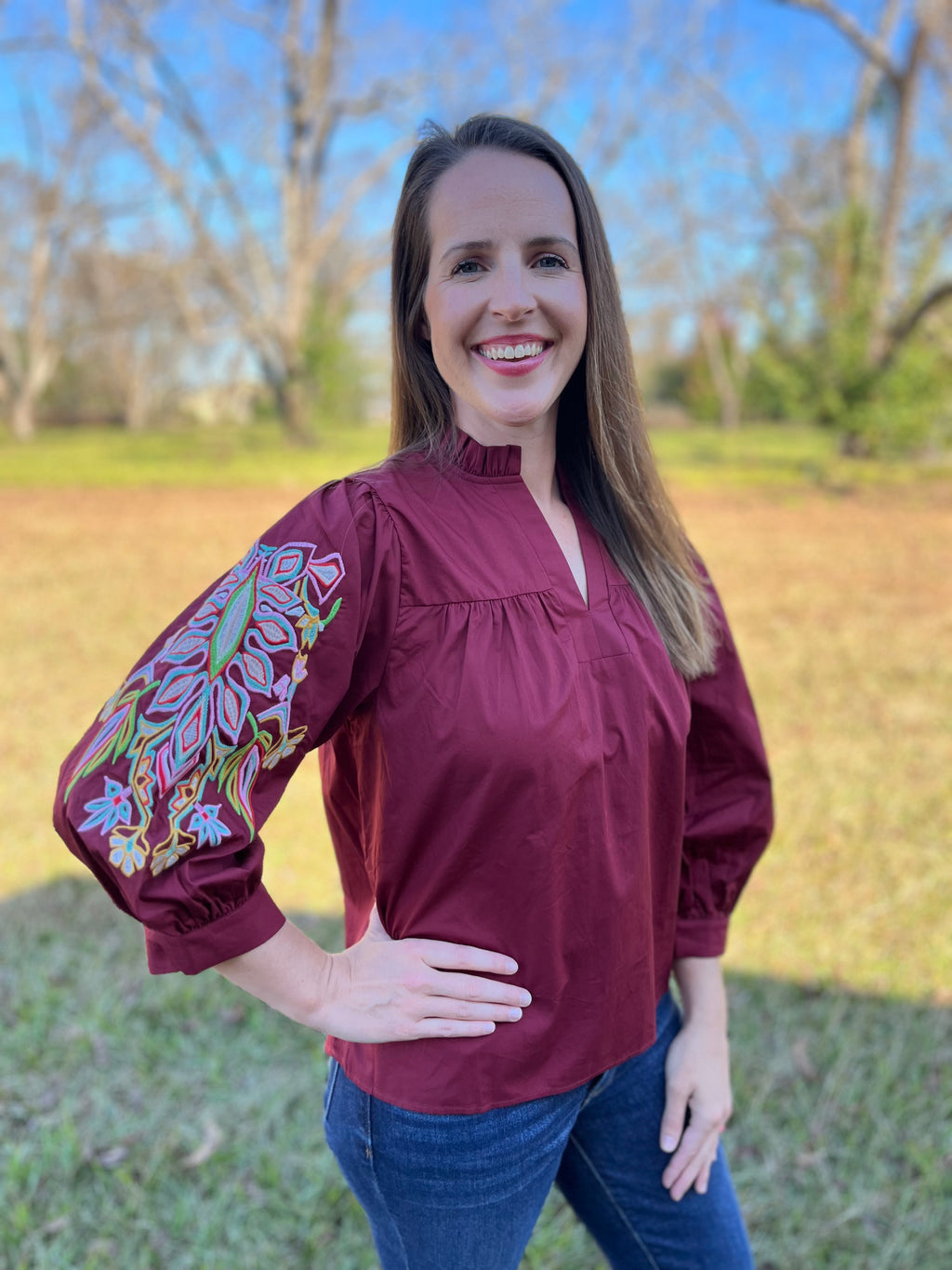 Burgundy 3/4 Sleeve Top