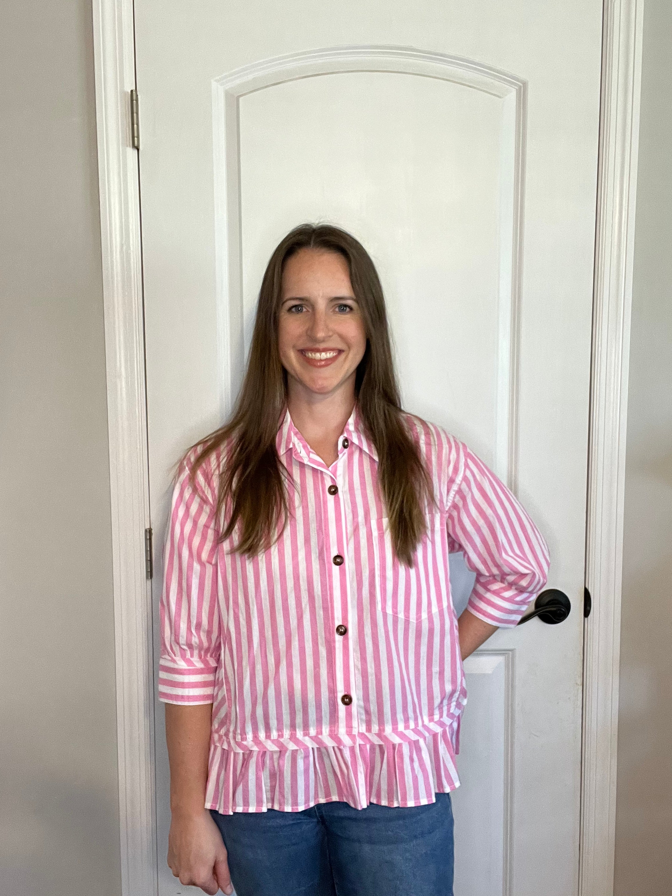 Striped Button Down Ruffle Top