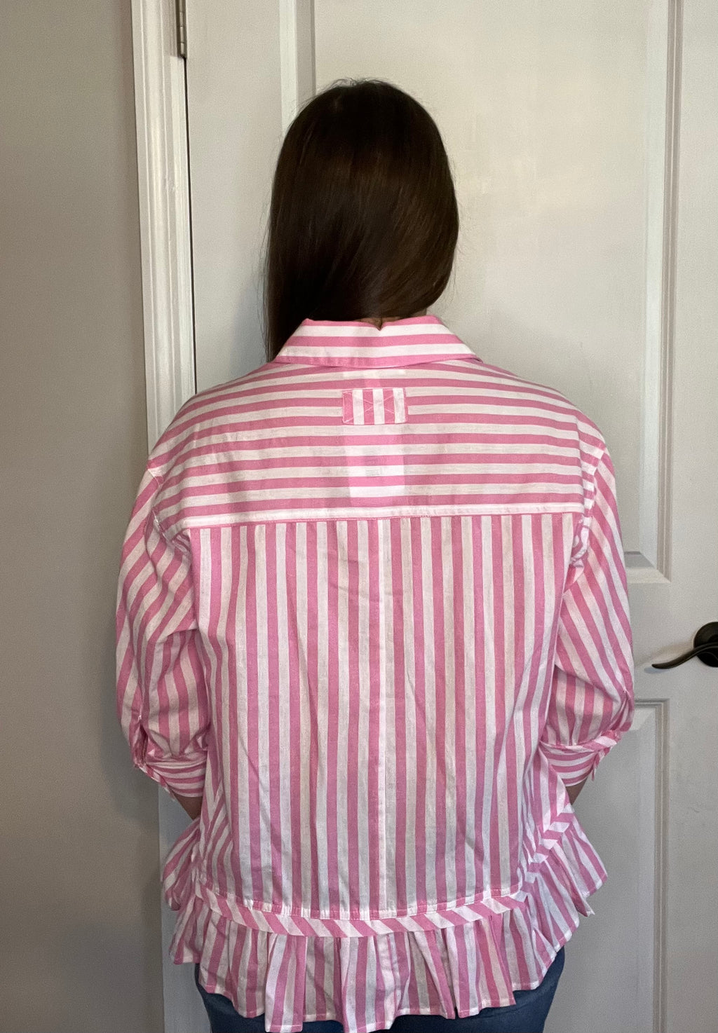 Striped Button Down Ruffle Top