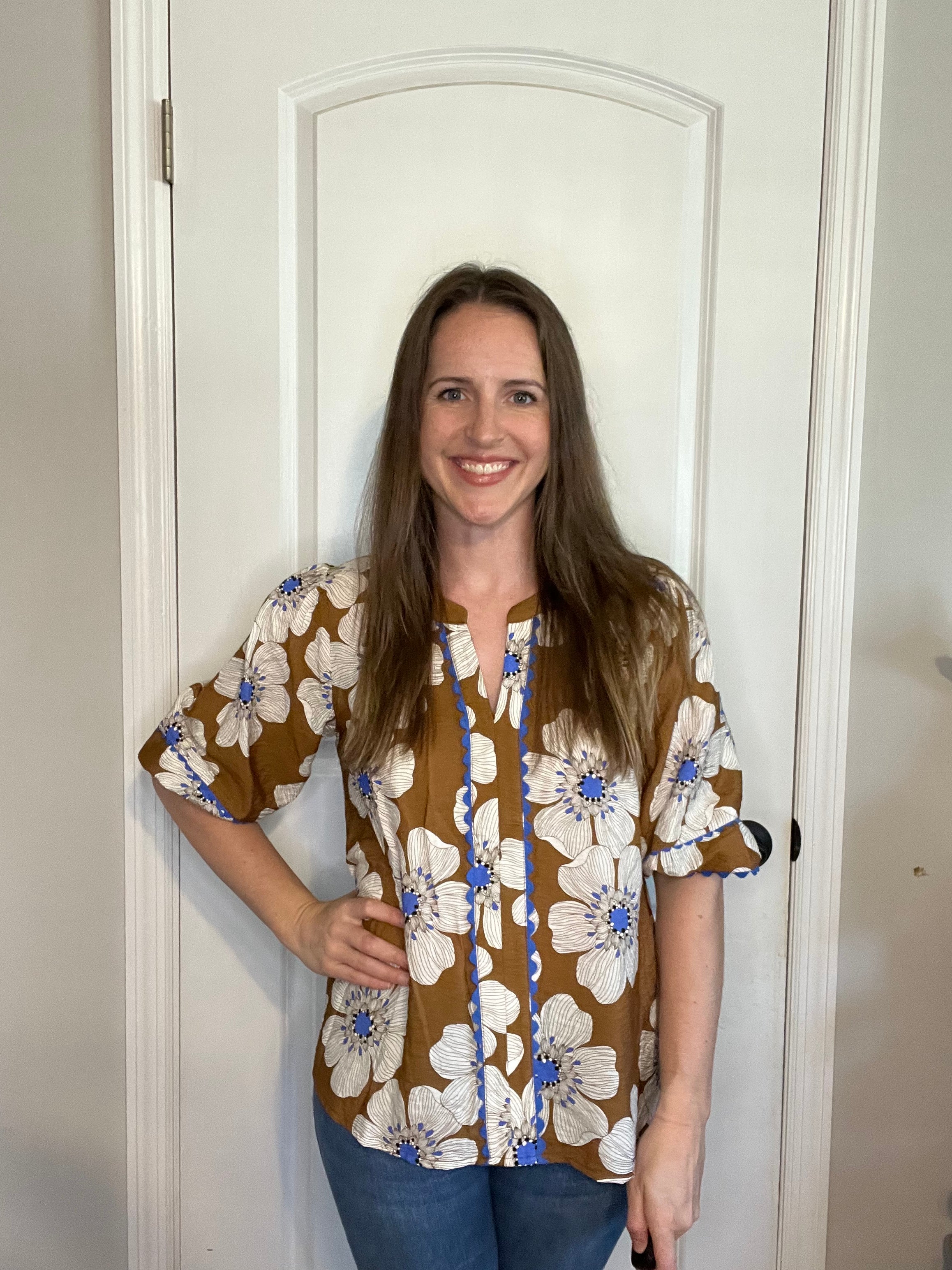 Floral Printed 3/4 Sleeve Blouse