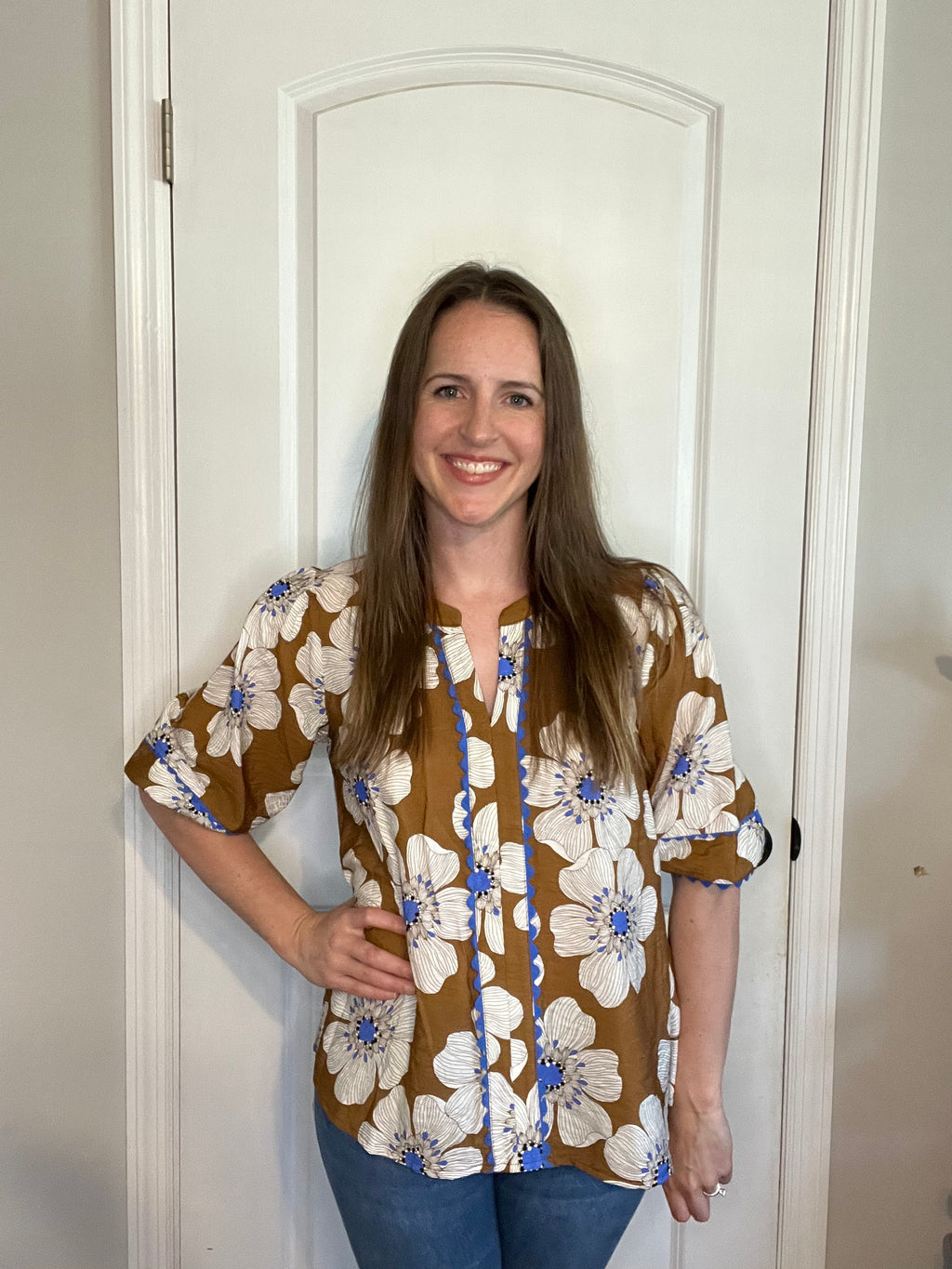 Floral Printed 3/4 Sleeve Blouse