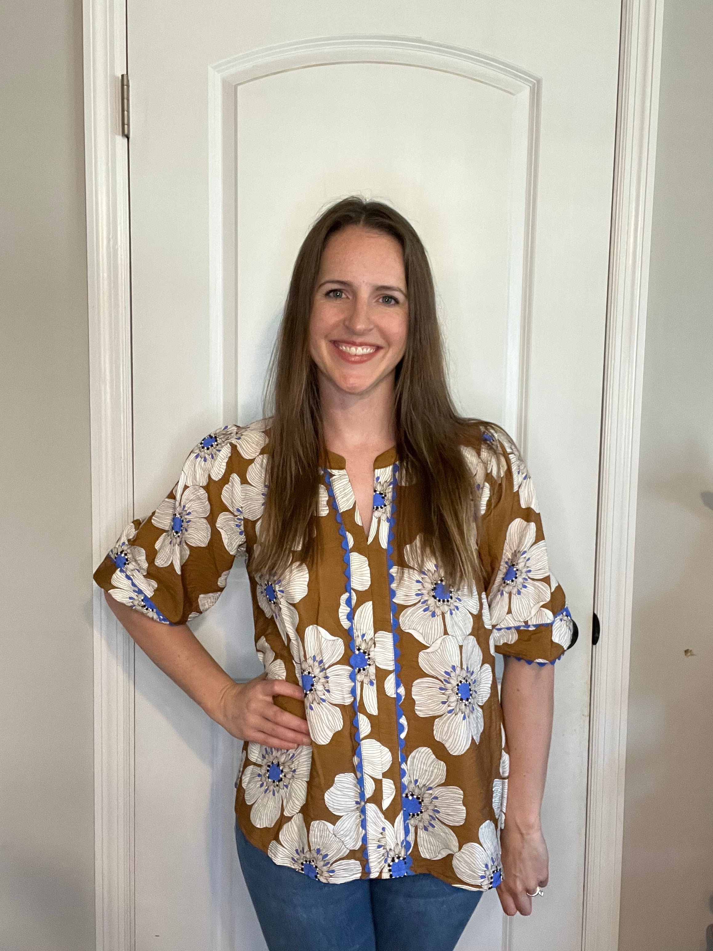 Floral Printed 3/4 Sleeve Blouse