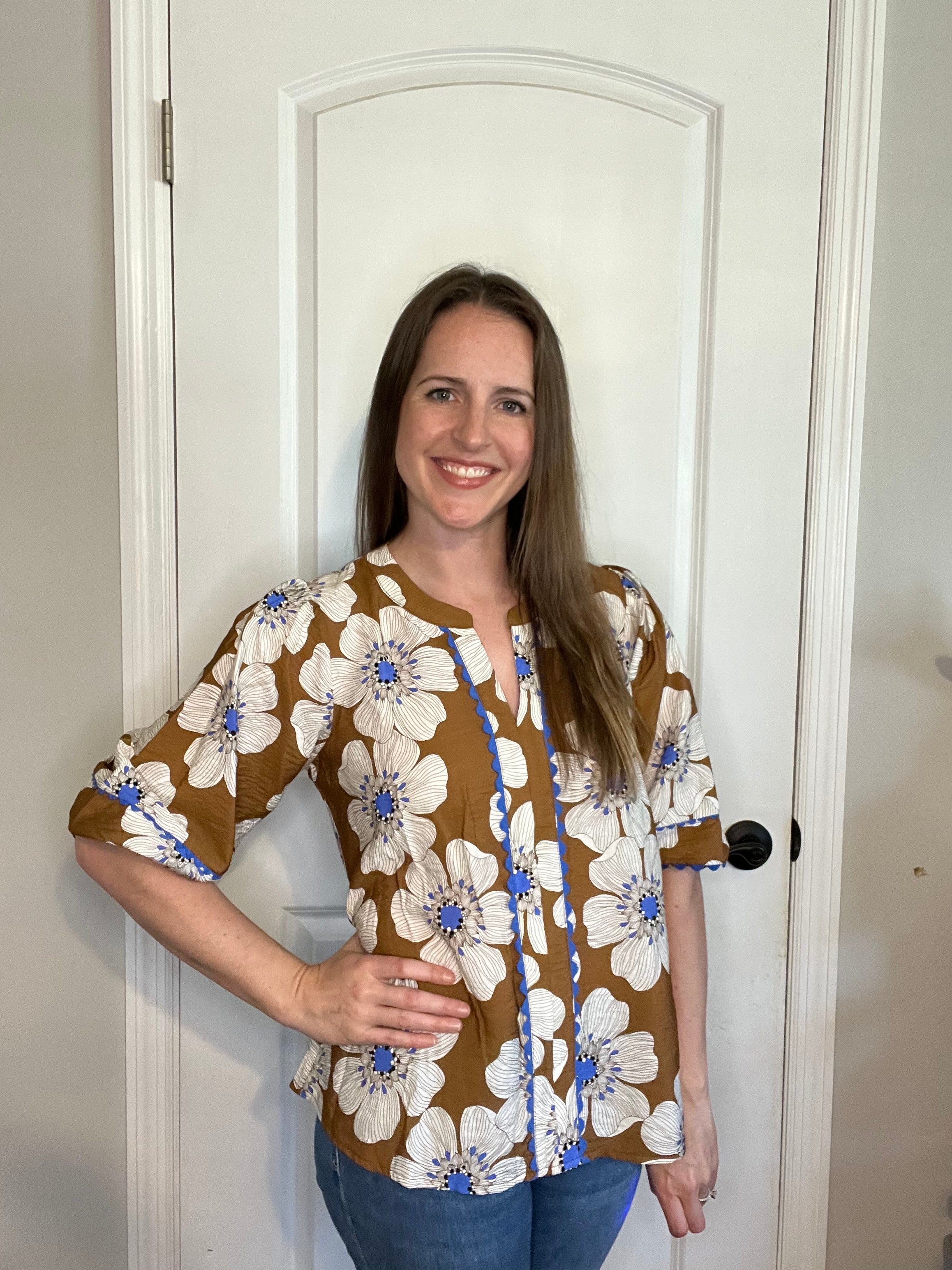 Floral Printed 3/4 Sleeve Blouse