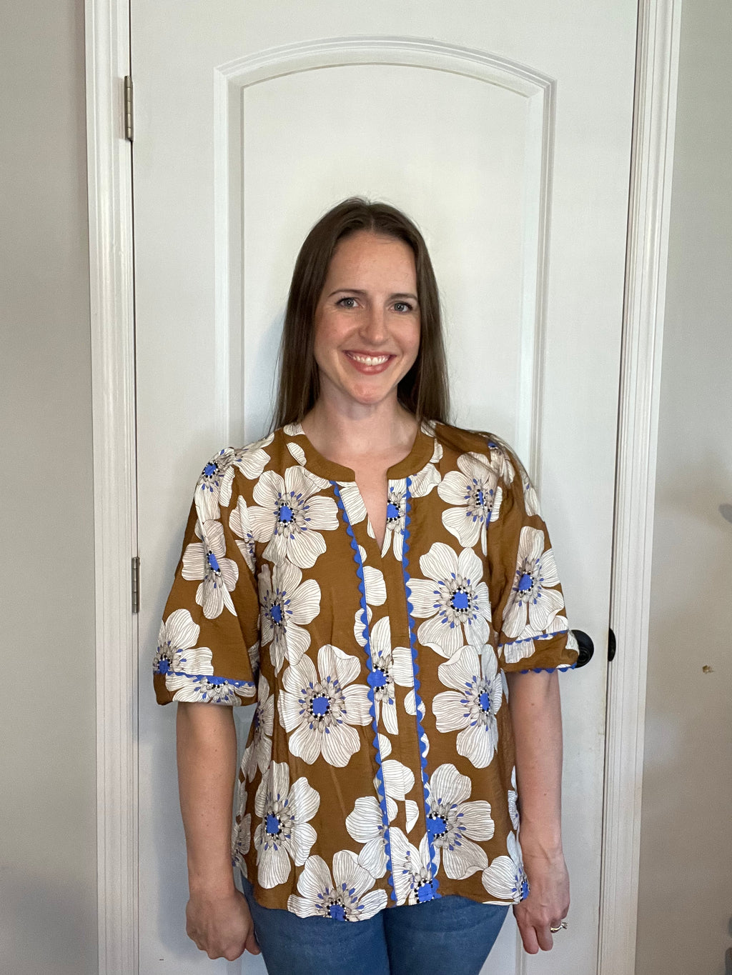 Floral Printed 3/4 Sleeve Blouse