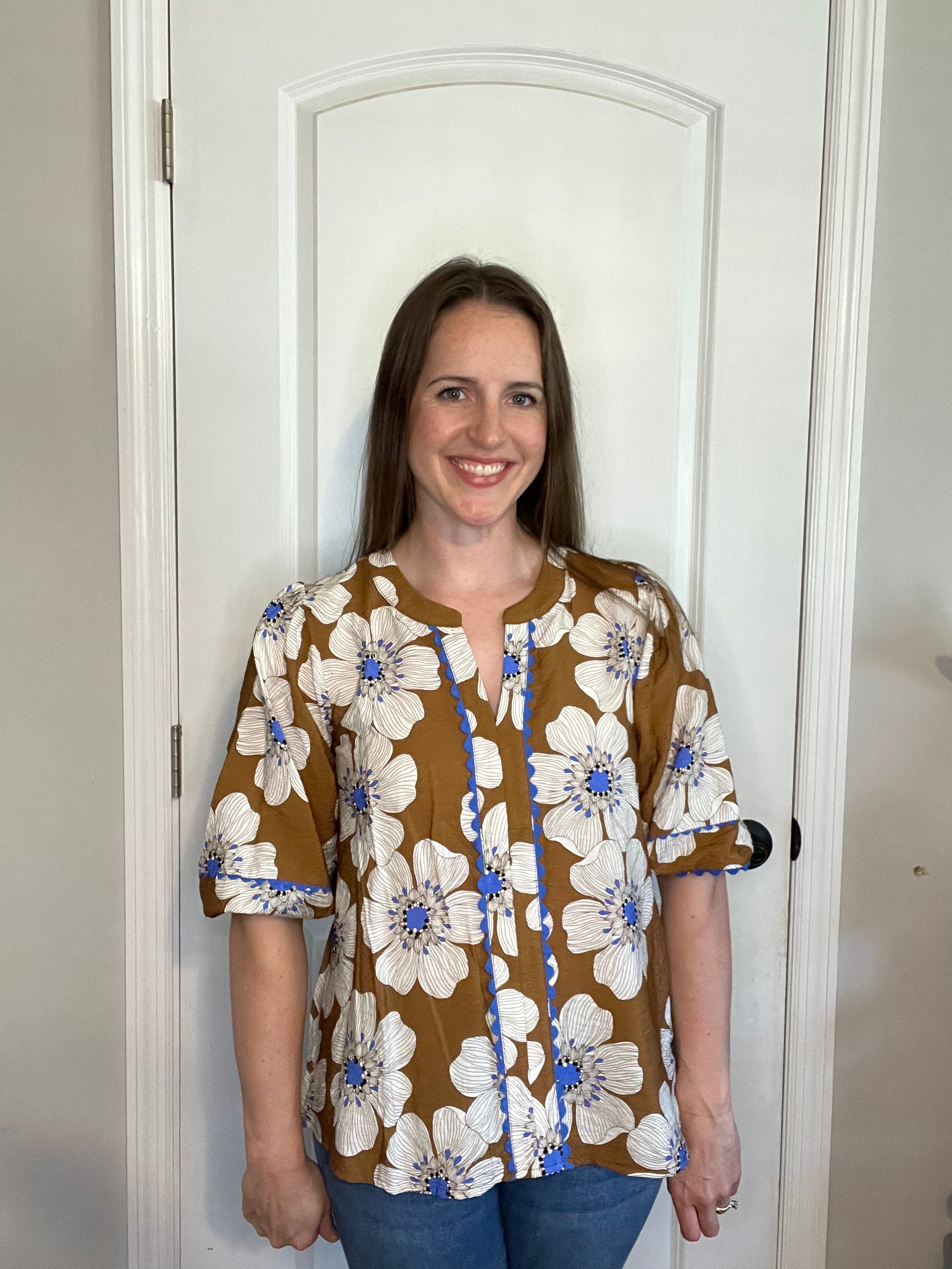 Floral Printed 3/4 Sleeve Blouse