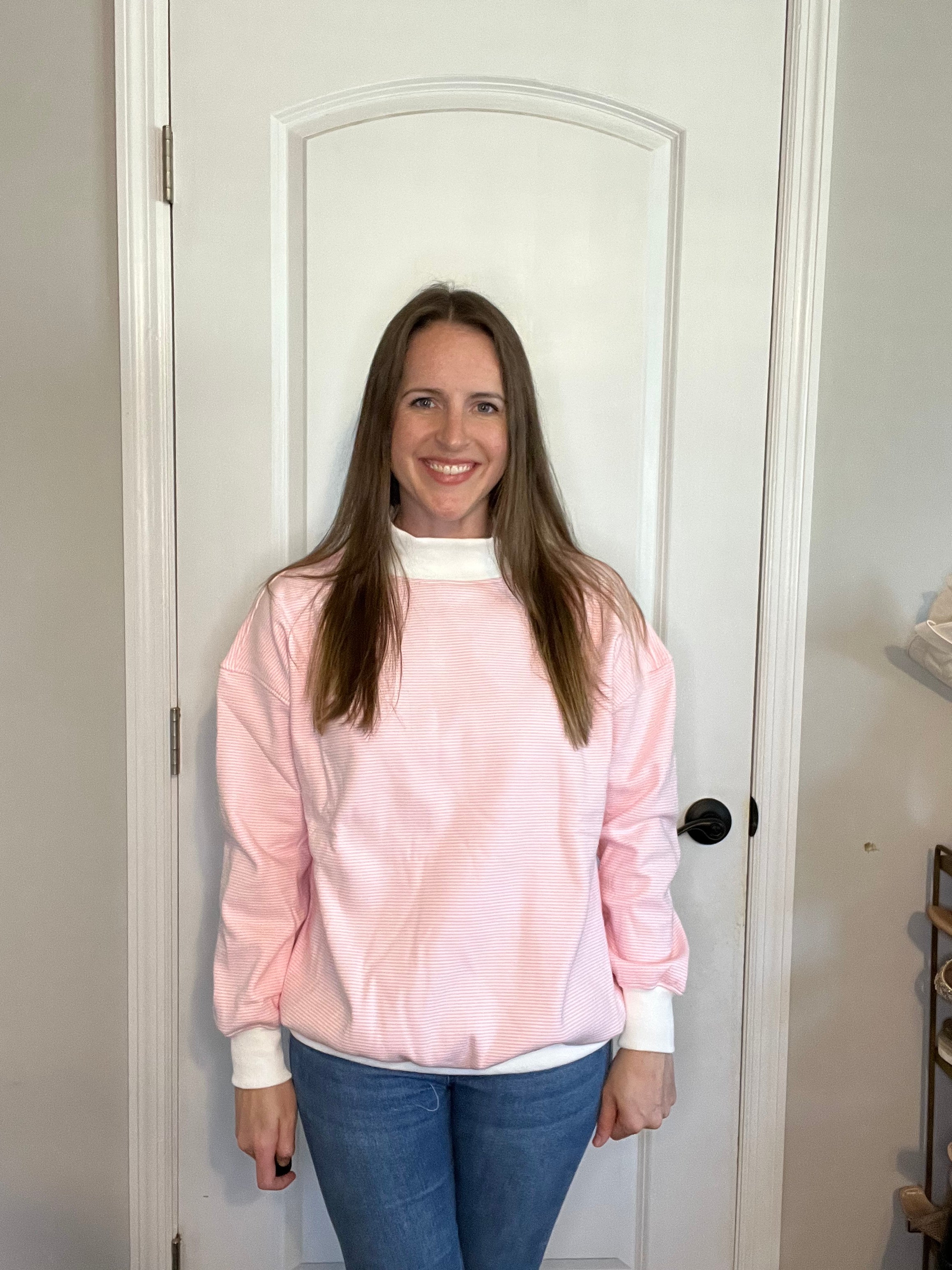 Pink and White Stripped Mock Neck